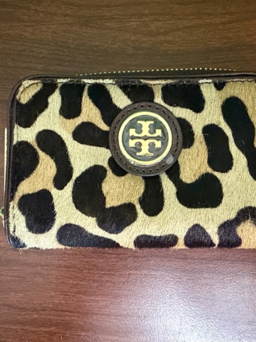 Tory Burch Leopard Calf Hair Zip Coin Purse Keychain Wallet